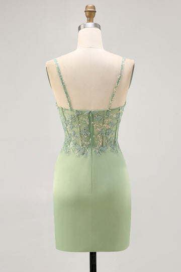Bodycon Matcha Appliqued Corset Homecoming Dress
